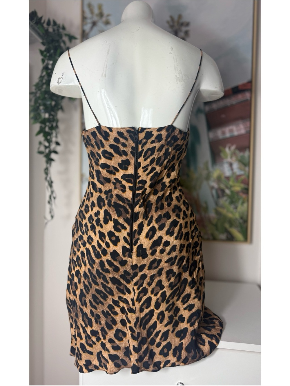 Alice + Olivia Harmony Leopard Print Slip Mini Dress Tan Size 4 Small Draped - Picture 12 of 12